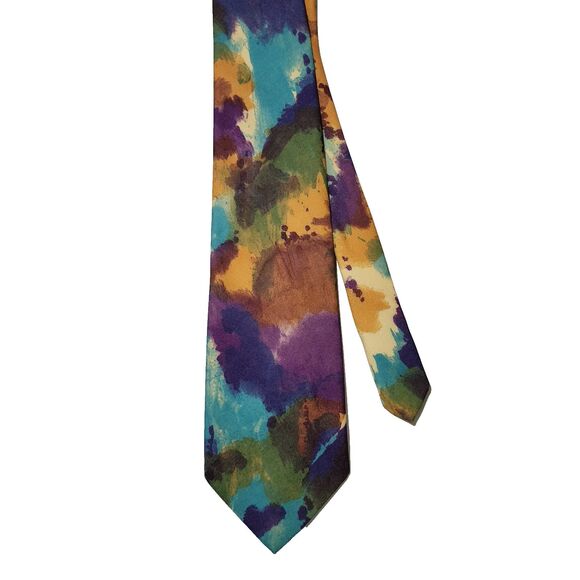 Unbranded Other - Handmade Made in Florence Italy Mens Pure Silk Neck Tie Watercolor Colorful